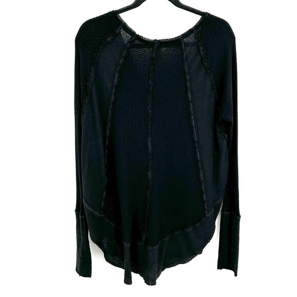 FREE PEOPLE We The Free Black Waffle Knit Oversized Boho Thermal Shirt Medium - Picture 3 of 7
